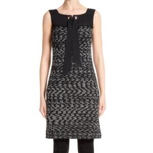 St. John Women’s Dress Shift Tweed Silk Ribbon Tie Sleeveless Black White Size 4